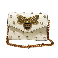 Модные женские сумки, женские Сумки из искусственной кожи с жемчужинами, заклепками, цепочками в виде пчелы, женская черная ручная сумка, сумки-мессенджеры, тканевые сумки на плечо