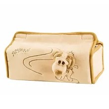 Vertical Tissue Box Car Tissue Holder Case With Cute Doggie For Home Car(Khaki