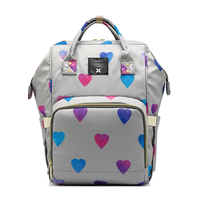 Upgrade Love Heart Printed Multi-function Mummy Diaper Bags Mother and Baby Candy Color Backpack Large Capacity Fashion Travel03