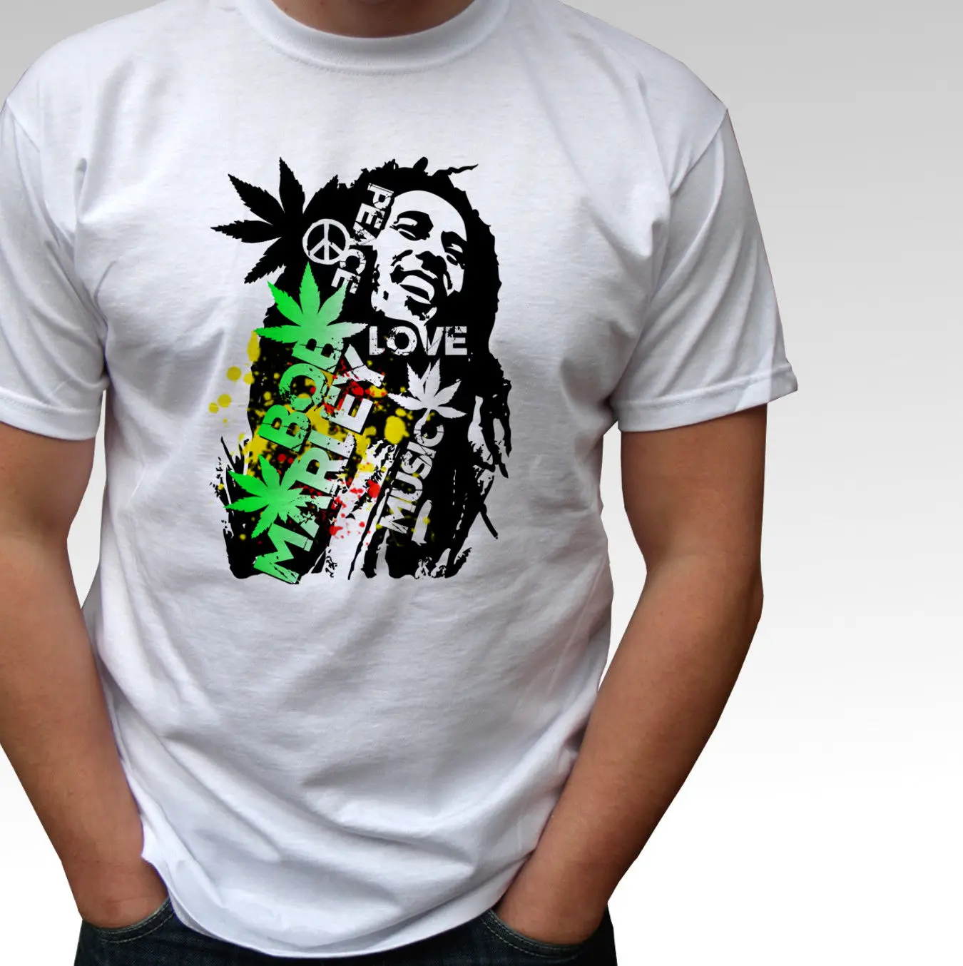 Bob Marley белая футболка с надписью Peace Love Music топ rasta reggae для мужчин и детей модная из