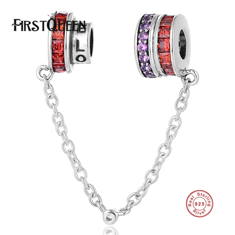 

FirstQueen TOP Quality Love Safety Chain Charm Beads Fit Original Bracelet For Women Exquisite DIY Sterling Silver Jewelry