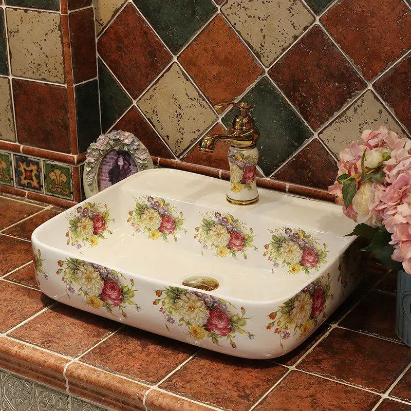 only sink Столешница умывальник прямоугольный розовый Китай художественный Керамический Умывальник Ванная раковина - Цвет: only sink