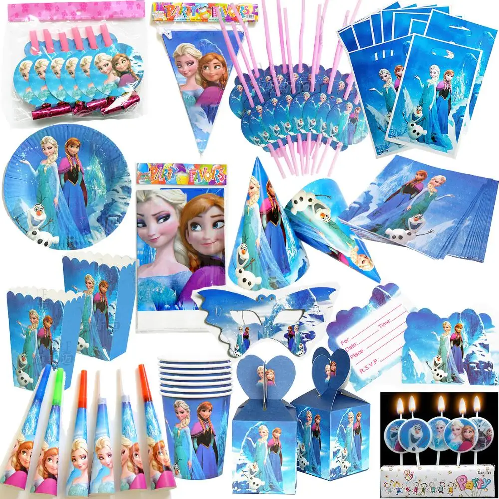 

frozen Princess happy birthday kids party decoration Banner Tablecloth Gifts Bag Invitation Card Cupcake Mask Festival Supplier