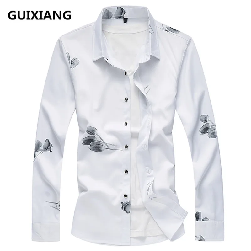 2018 Spring New Style Shirt Men s Printing Flowers Long Sleeve Shirts 