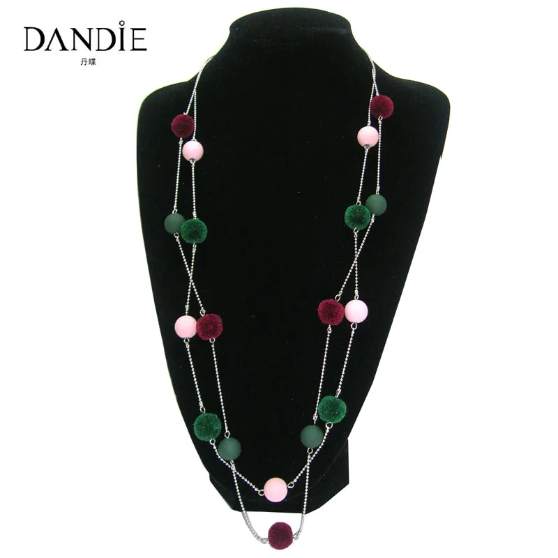 

Dandie Fashionable Necklace With Rubber Beads And Pompon Decoration, Fashion Statement Jewelry, Women's Accessory