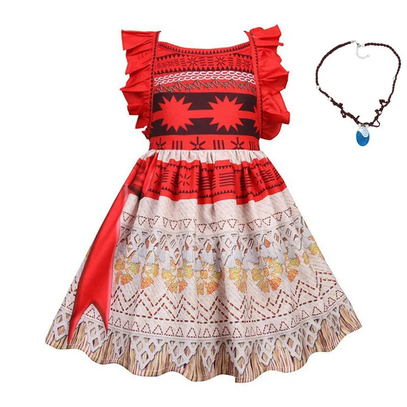 Летний костюм Моаны для девочек, детское платье Vaiana с открытой спиной, нарядная одежда, детский наряд на день рождения на Хэллоуин, 2, 3, 4, 5, 6, 7, 8 лет - Цвет: Moan Dress A Set 2