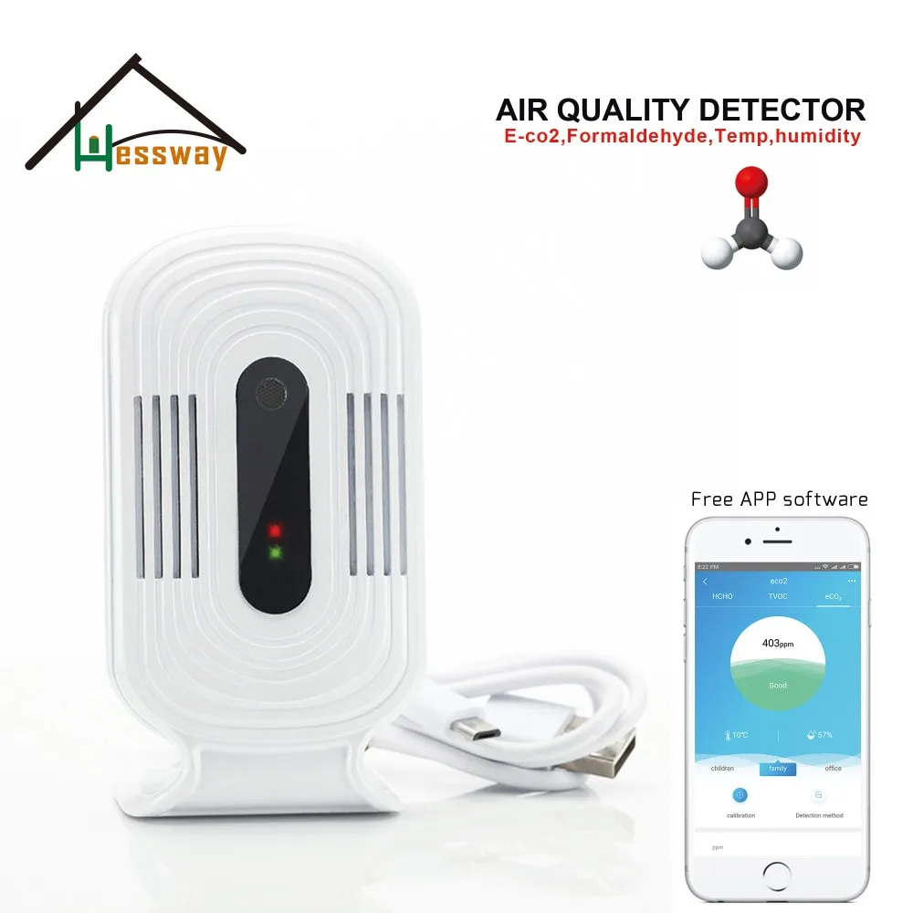 USB Power CO2 TVOC датчик температуры и влажности HCHO Wi Fi умное подключение для детектора