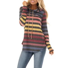 Женские осенние толстовки в полоску, смешанные цвета, пуловеры, топы, Приталенная толстовка, женские повседневные толстовки, KS