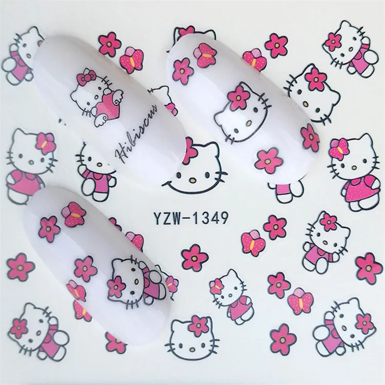 

Nail Sticker Water Decals cat hello kitty flower Nails Art design Decorations Pegatinas Slider Adhesive Tips Manicure Wraps Foil