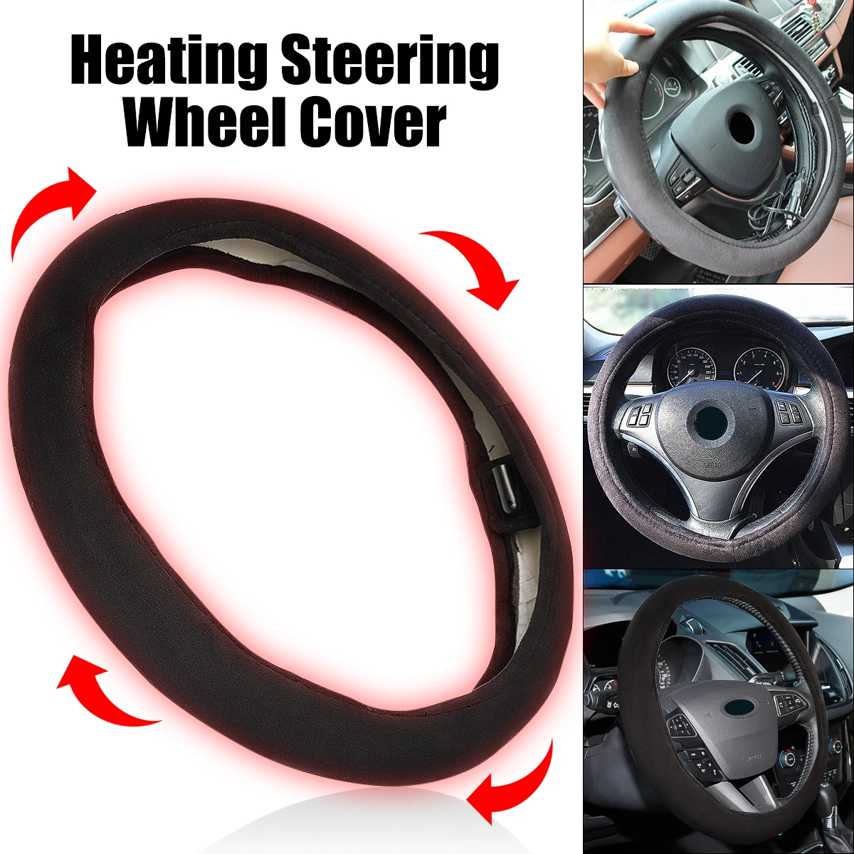 

12V 38cm Car Lighter Plug Heated Heating Electric Steering Wheel Covers Warmer Winter Steering Covers Universal