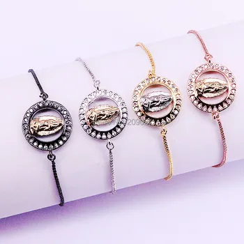 

New Arrival 10Pcs Round Micro Pave CZ Virgin Mary Metal Charm Adjustable Link Chain bracelets