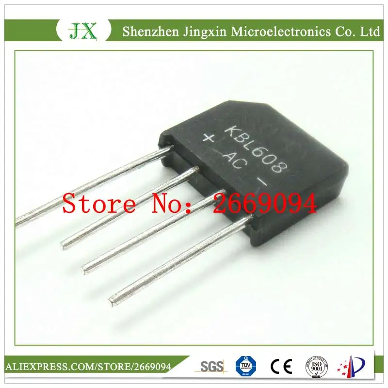 

5PCS KBL608 KBL 608 bridge pile 6A 800V flat bridge rectifier new and original IC free shipping