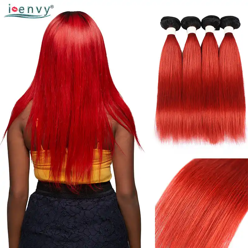 I Envy Red Brazilian Ombre Hair Bundles Long Straight Hair Bundle