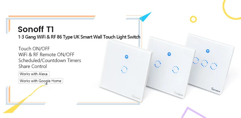 Sonoff T1 Smart WiFi RF APP Touch Control Wall Light Switch 1 Gang 86 Type UK Panel Wall Touch Light Switch Alexa Nest Ewelink-1