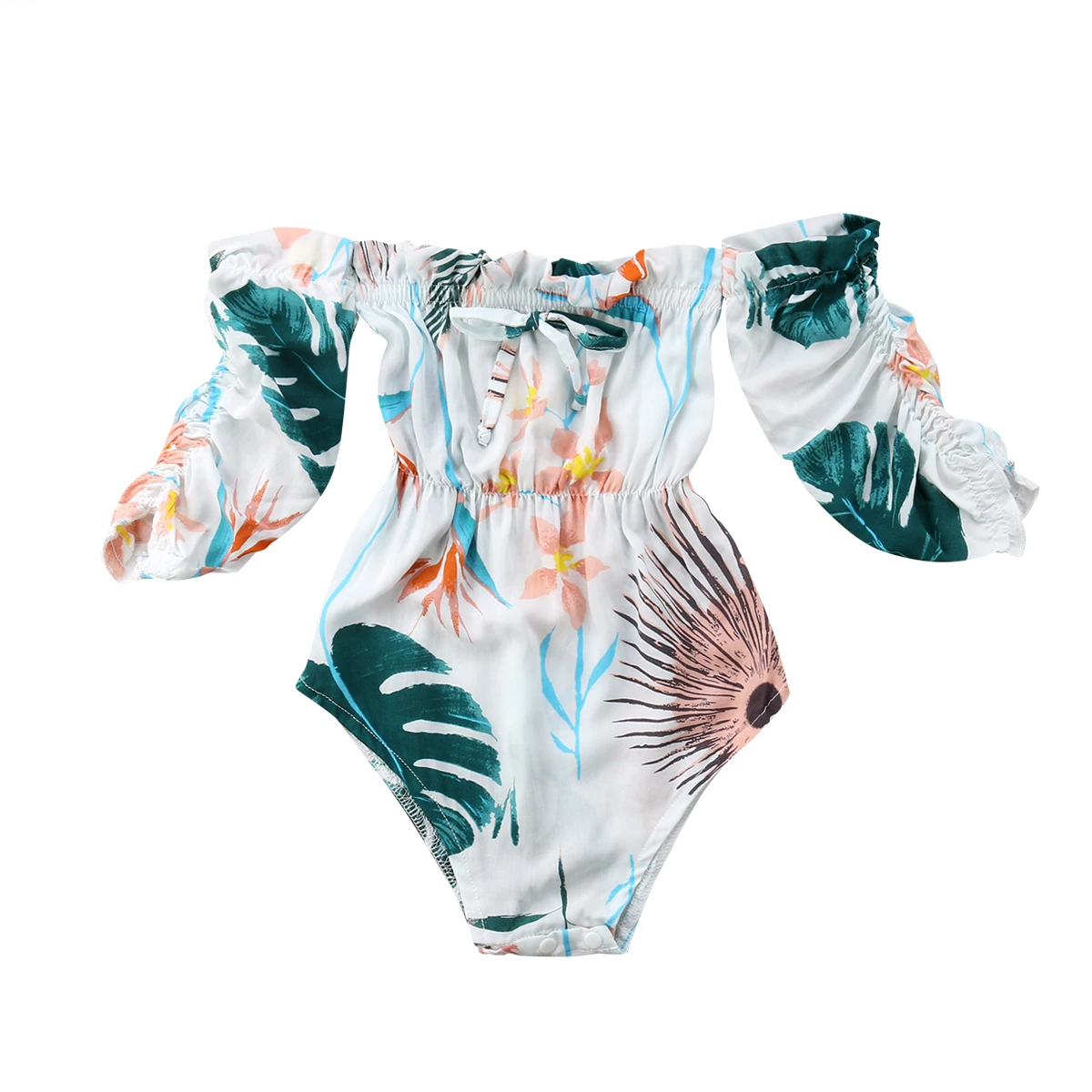 

2019 Emmababy Newborn Baby Kids Girl Clothes Leaf Off Shoulder Print Romper Long Sleeve Jumpsuit Clothes