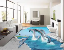 [Самоклеящиеся] 3D Дельфин остров кирпич 55 Нескользящие водостойкие фото самоклеящиеся пол Фреска наклейки обои фрески принт
