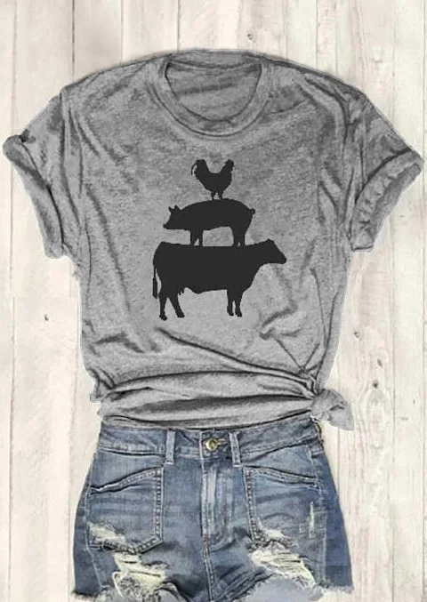 

Cock Pig Cow Short Sleeve T-Shirt Women Funny Graphic Basic tees Fashion Clothes t shirt tops drop ship