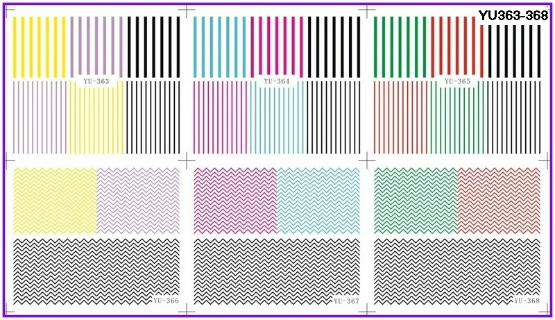 

6 PACK/ LOT WATER DECAL NAIL ART NAIL TRANSFER STICKER COLORFUL WAVE STRAIGHT LINE YU363-368