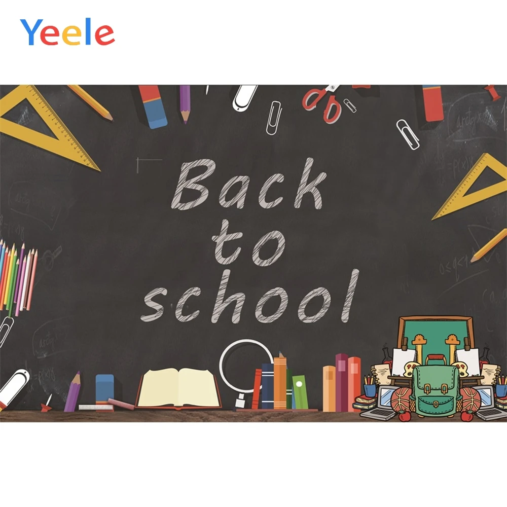 

Yeele Blackboard Ruler Cartoon Pattern Back to School Photography Backgrounds Customized Photographic Backdrops for Photo Studio