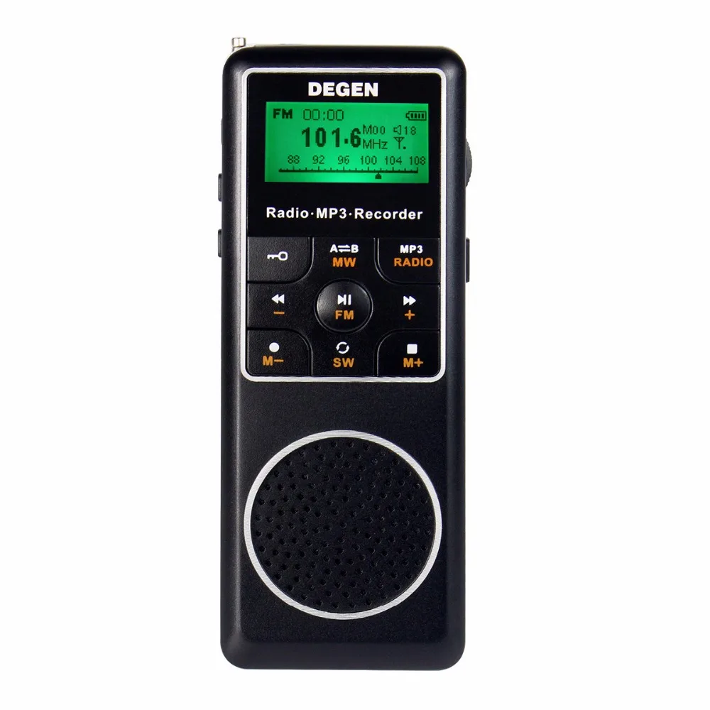 

Degen DE1127 FM Stereo Radio Mini Portable Radio Receiver MW SW AM With 4GB MP3 Player Pocket Digital Recorder D2975A