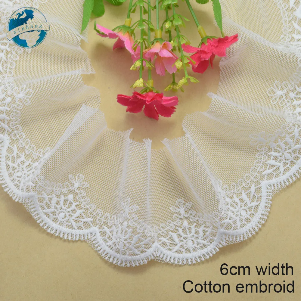 6cm 2 Colors Cotton Embroid Sewing Ribbon Guipure Lace Trim Or Fabric Warp Knitting Diy Garment