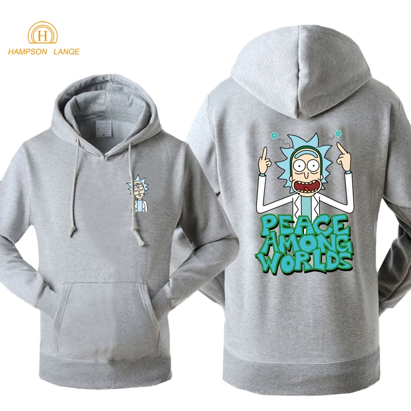 Online Science Moive Hoodie Rick and Morty Peace Among Worlds Print Funny Hoodies 2019 Spring Autumn Sweatshirts Men Warm Fleece Jacket