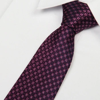 

brand high quality mens ties 8 cm dark purple jacquard plaid microfiber necktie silver dot gravatas seda de qualidade wholesale