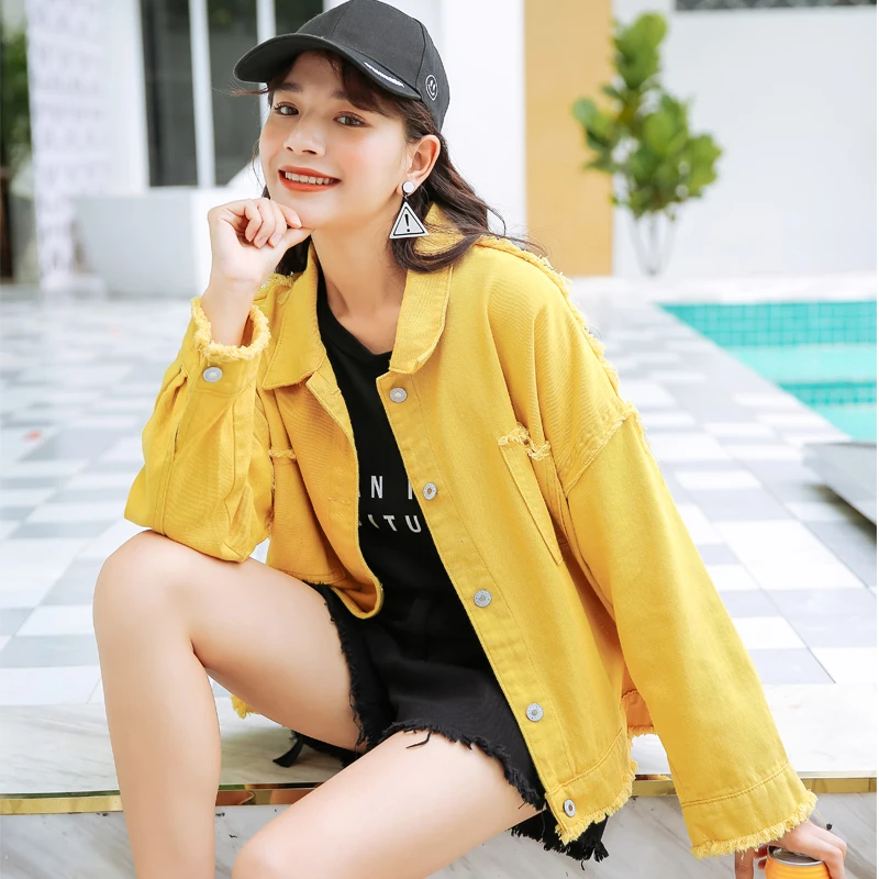 

Embroidered Denim Jacket Korean Tops Women Jeans Overcoat Lady 2018 New High Quality Yellow White Black Coats Boyfriend Outwear