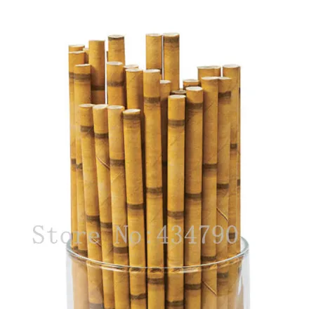 

200pcs Tiki Paper Straws-Yellow Bamboo Patterned Drinking Straws-Cute Fun Luau Hawaiian Forest Jungle Party Birthday Wedding