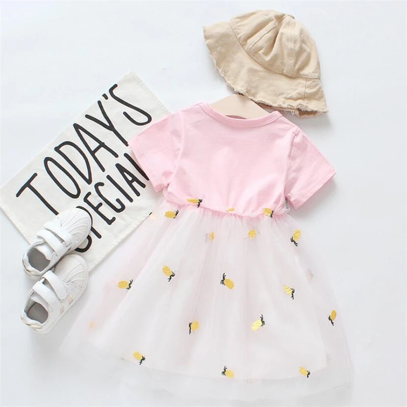 

Baby Girls TUTU Dress 100% Cotton Pineapple Embroidery Infant Girls Princess Dress Summer Fashion