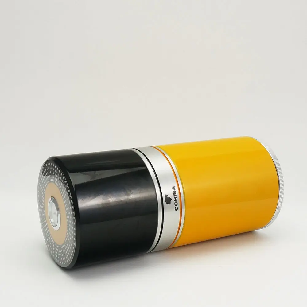 

COHIBA Yellow & Black Metal Bottle Hold Seven Cigars Cigarette Humidors With Humidifier & Hygrometer Good For Christmas Gift