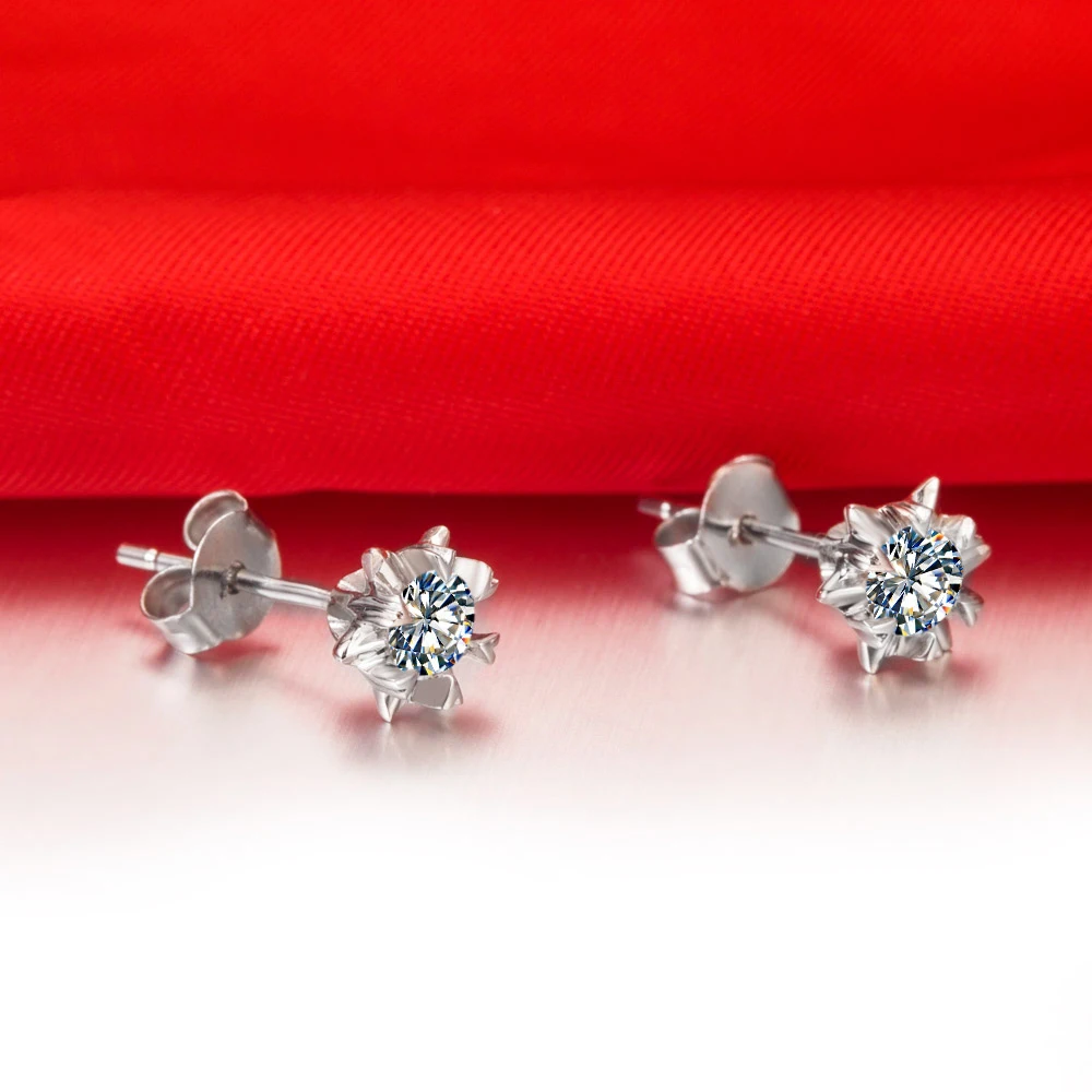 Glamour 1ct Piece Snowflake Sterling Silver Earrings Stud Solitaire Glamour 1ct Piece Snowflake Sterling Silver Earrings Stud Solitaire Synthetic Diamonds White Gold Color Jewelry In From