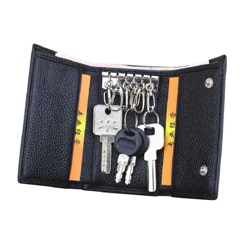 Key Case Key Holder Key Organizer Key Purse Genuine Cow Leather Men Women Key Case Bag Pouch Multi Function Key Chain Wallet Fashion Housekeeper Holders 6 Rings