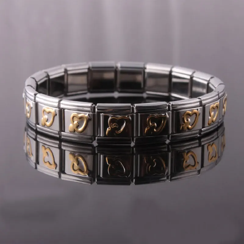 

YYW Stainless Steel Jewelry Bracelet,Trendy Fashion Jewelry heart pattern two tone 9mm, Sold Per Approx 6.8 Inch Strand