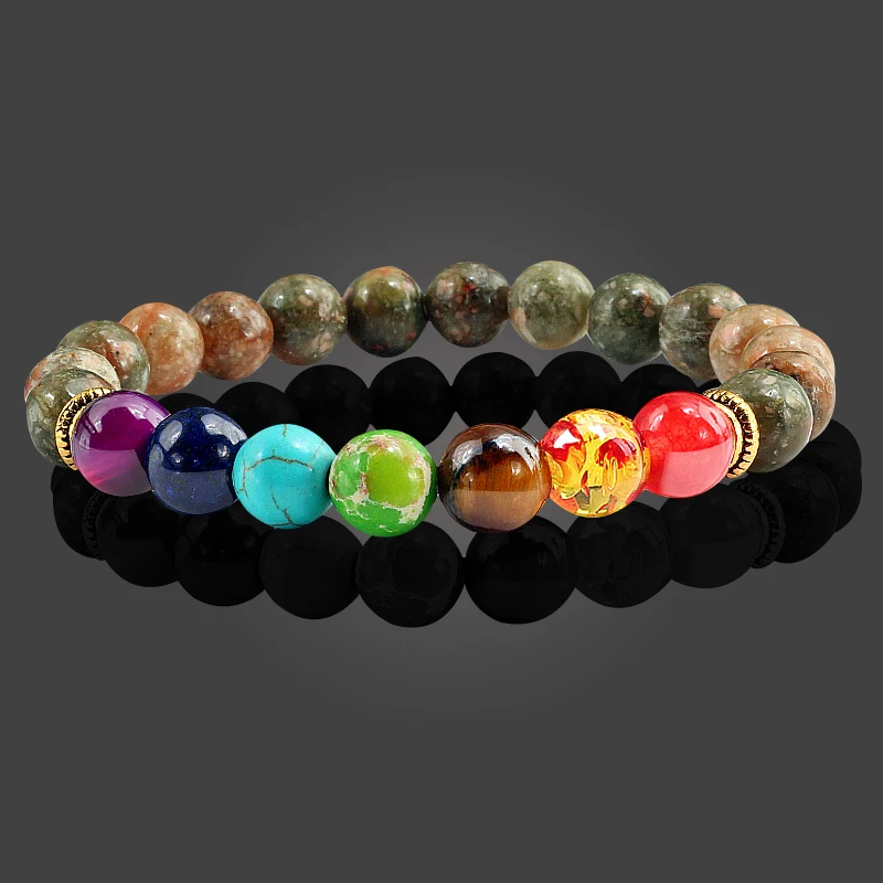 Многоцветный натуральный камень 7 Чакра браслет из бисера для мужчин и женщин черный Лава Будда Браслеты Исцеление йогой браслет Молитва аксессуары