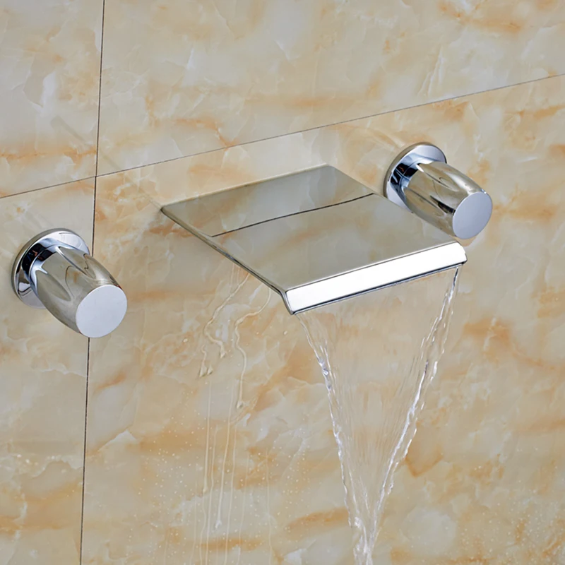 

Square Waterfall Wide Spout Basin Faucet Dual Handle Bathroom Mixer Tap Chrome
