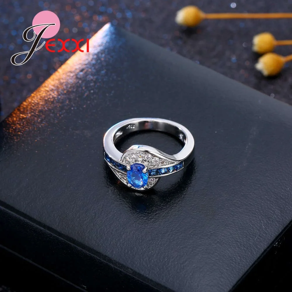 Синий изысканный фианит 925 пробы серебро мужчины и женщины украшение на день рождения палец кольца аксессуары полный размер