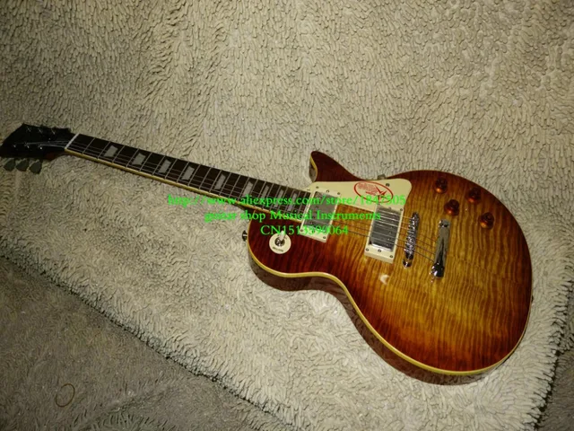 Best price at $262 Cheap New Arrival Tiger Flame top LP VOS Electric Guitar ONE Piece Neck Free Shipping
