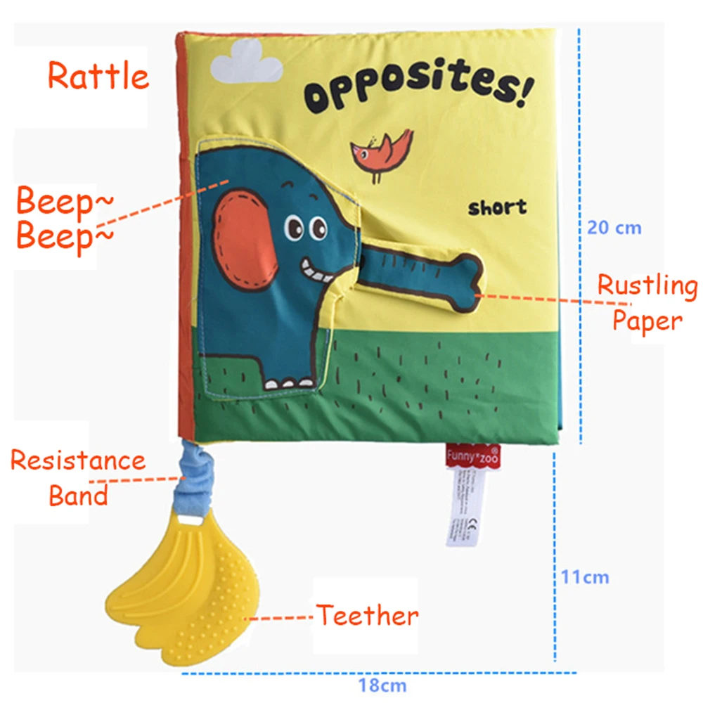 

Soft Elephant Book Three-Dimensional Puzzle Early Education Tooth Tape Baby Cloth Books for Children Stuffed Plush Baby Book