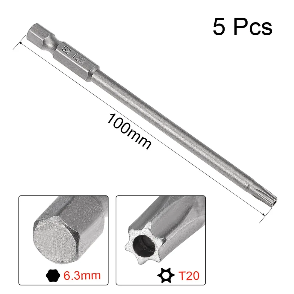 Uxcel 5 шт. S2 1/" Шестигранным хвостовиком T20/27/10/25/30 Магнитный безопасный звездообразный ключ, отвертка, биты, 100/150 мм Длина DIY отвертка Replacemet