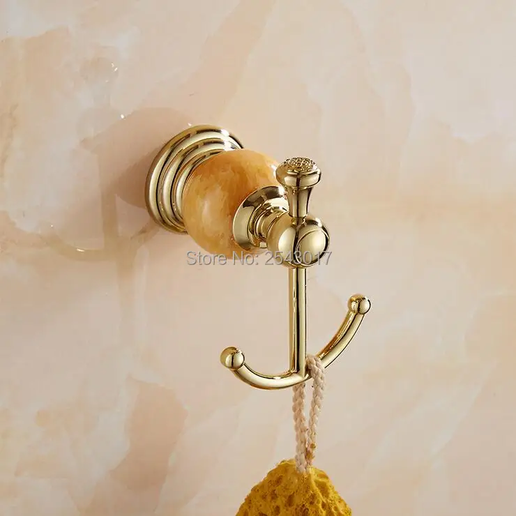 Luxury Golden Marble Stone Hooks Golden Polished Double Coat Hanger