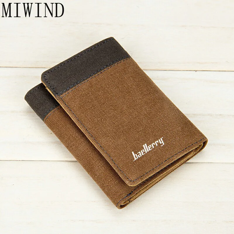 

MIWIND Short Wallets Brand Slim Purse Men Purses Male Clamp Coin Card Money Clip Wallet Small Canvas Thin Purse PortomoneeTBL552