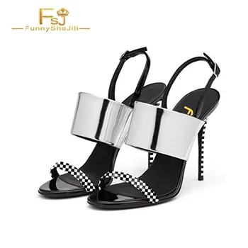 

FSJ Women Shoes Ladies Pumps Silver Slingback Heels Open Toe Stiletto Heels Black 2108 Spring Autumn Big Size Shoes41 42 43