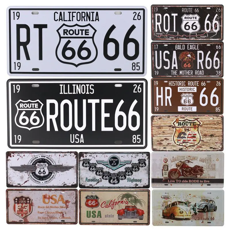 

Route 66 Group License Plate Metal Plate Car Number Home Decor Metal Sign Garage Painting Plaques Tin Signs Bar Pub Cafe C10