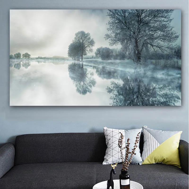 

RELIABLI Poster Canvas Painting Landscape Snow Lake Tree Wall Art Wall Pictures For Living Room Cuadros Home Decoration Unframed