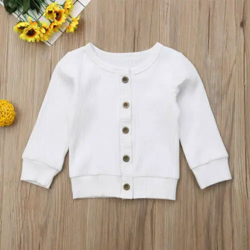 Toddler Baby Kid Girl Boy Long Sleeve Solid Color Button Cardigan Coat Outwear Children Tops Clothes 0-24M - Цвет: Белый