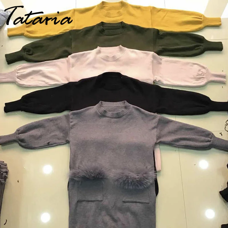 Длинное трикотажное платье свитер из искусственного меха Tataria Элегантное для