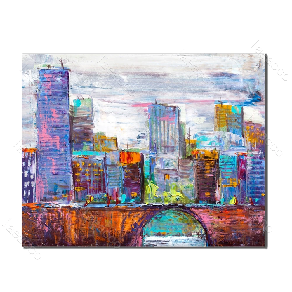

Laeacco Watercolor Modern Building Posters and Prints Wall Art HD Home Decor Canvas Painting Living Room Decoration No Frame