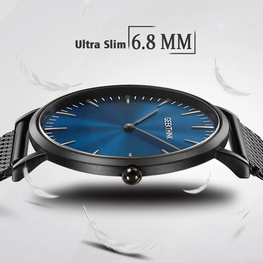 GEEKTHINK минималистичные Роскошные Кварцевые часы топ бренда мужские деловые повседневные Черные японские кварцевые часы из натуральной кожи ультра тонкие часы