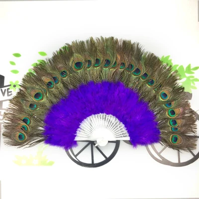 10 цветов высокого качества реквизит для сцены красивые индейки перо складывающиеся ручные вентиляторы народный танец Павлин веера из перьев - Цвет: purple